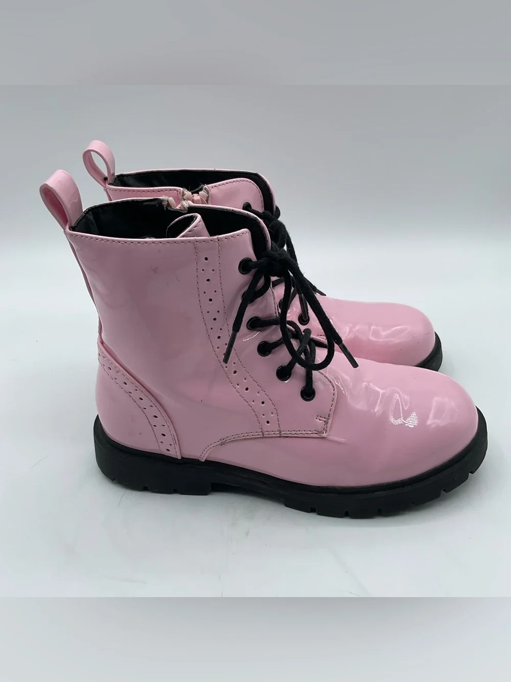 DREAM PAIRS Kids Size 13 Pink Patent Combat Boots Lace Up Side Zip Girls